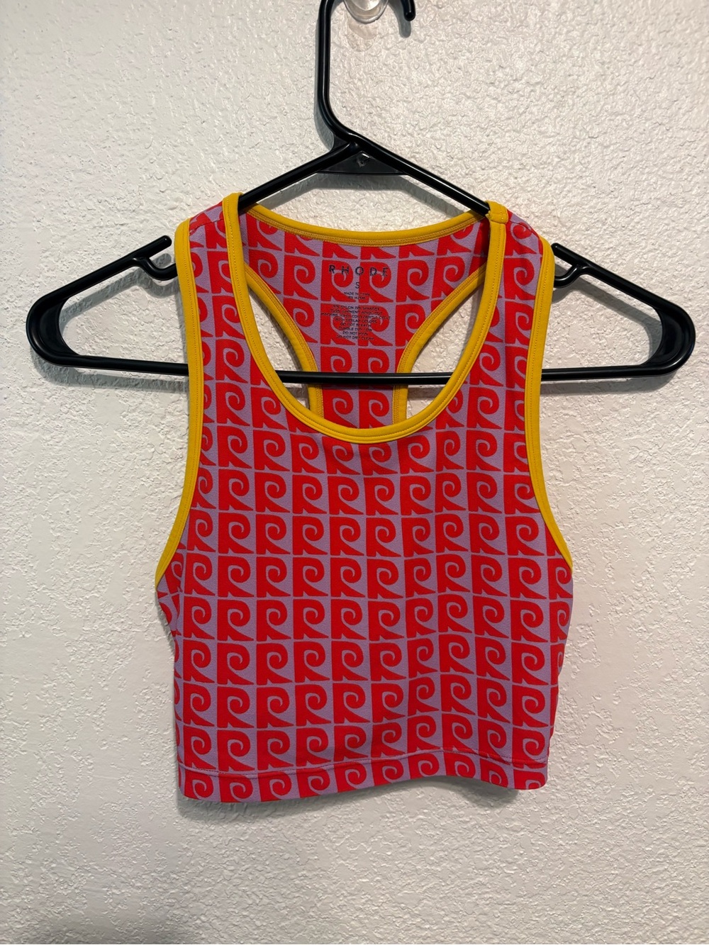 RHODE Red and Lavender Printed Sports Bra with Yellow Trim Size Small